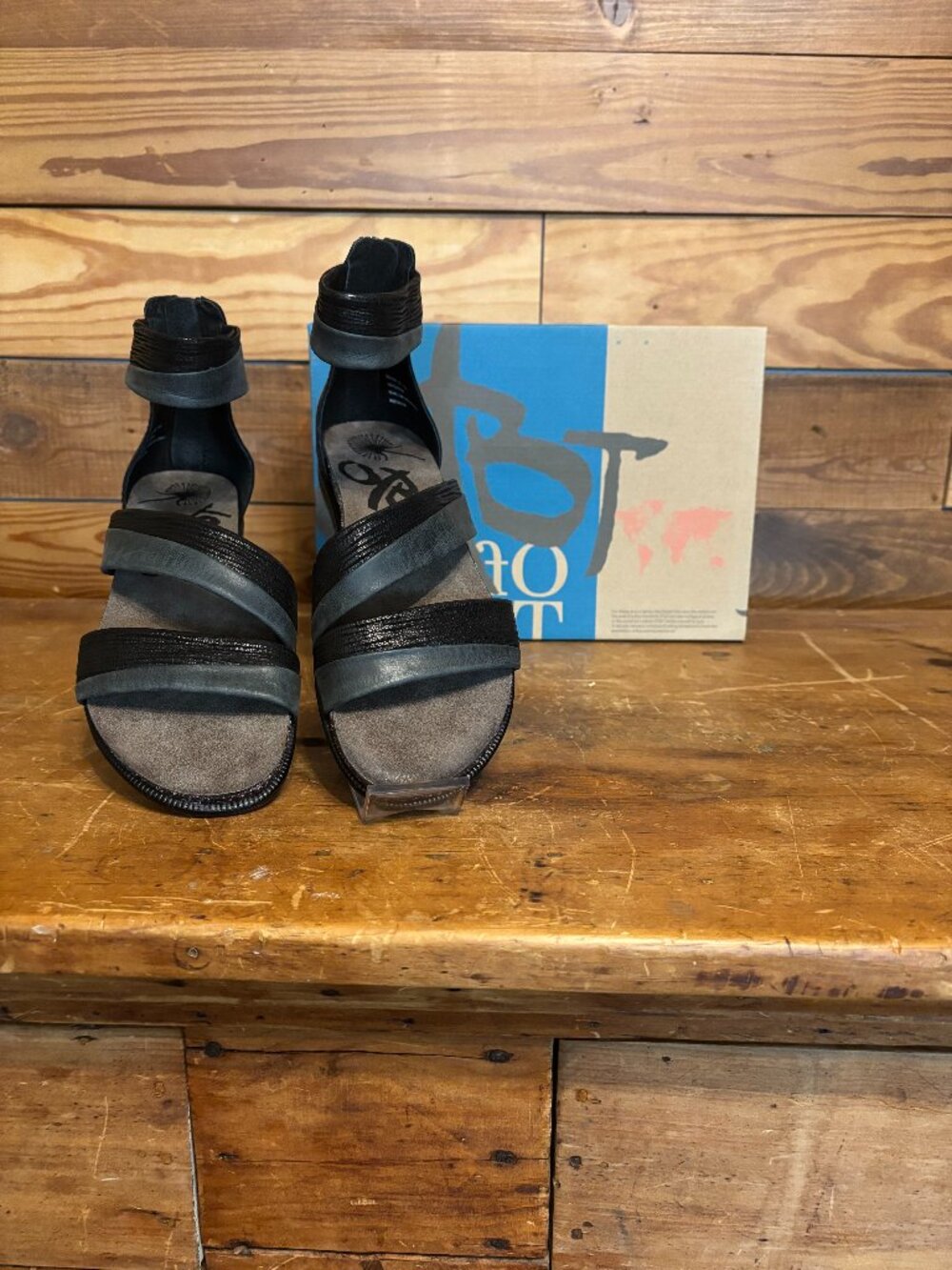 OTBT Black Leather Ankle Strap Sandals NIB